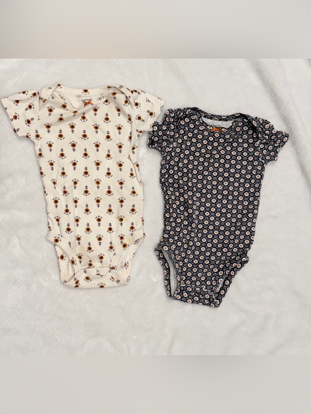 Carter's White & Black Floral Short-Sleeve Baby One-Piece Bodysuit Set
